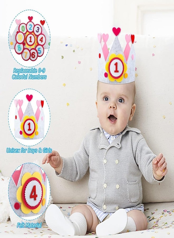 Incrizma Reusable Birthday Party Hat Crown for Kids, Felt HappyBirthday Hat with Adjustable Velcro, Girls Boys Baby Photo Props, Birthday Party Tiara for Children Aged 1-9 (Multi color - Pink) - Image 4